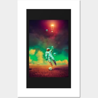 Astronaut play soccer football In space Posters and Art